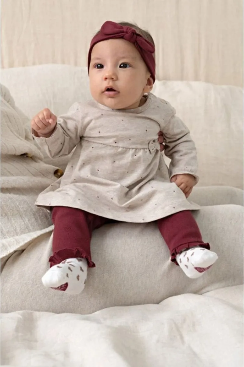 Feetje jurk AOP My Little Love, taupe melange, kinderjurk met all-over print